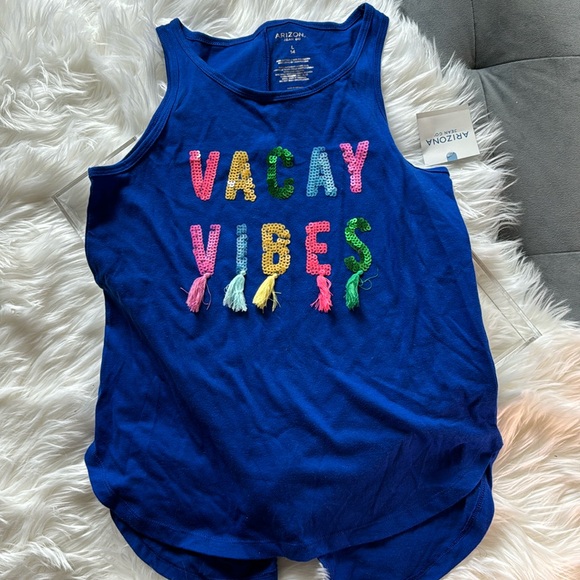 Arizona Jeans Co. Blue Vacay Vibes Sequin/Tassel Tank Top, size Large (14) - Picture 1 of 4